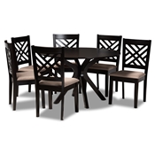 Baxton Studio Norah Modern and Contemporary Sand Fabric Upholstered and Dark Brown Finished Wood 7-Piece Dining Set